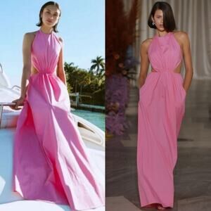 Staud Apfel Pink Halter Open Back Maxi Dress‎ - Tie Back Halter Dress Size XS